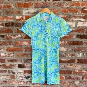 Lilly Pulitzer Sample Tropical Palm Polo Knit Dress Blue Green S